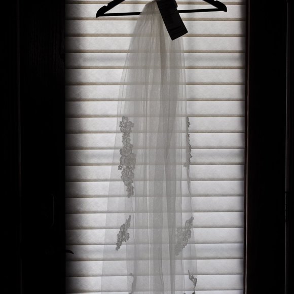 Paloma Blanca Wedding Veil /Champagne / Fingertip Length / Delicate Natural Lace main image 11